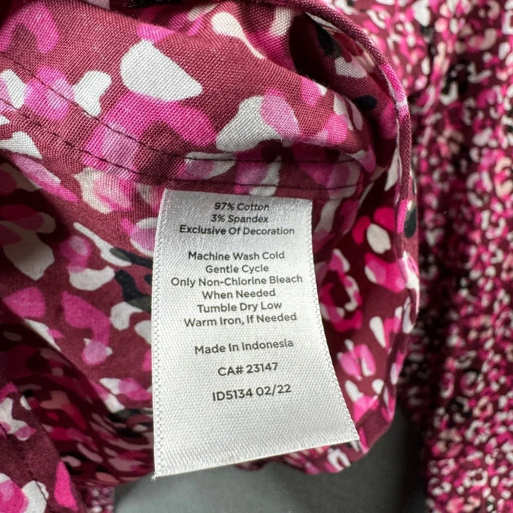 Talbots‎ Plus Womens 18W Pink Abstract Leopard Print Non-Iron Button Down Shirt